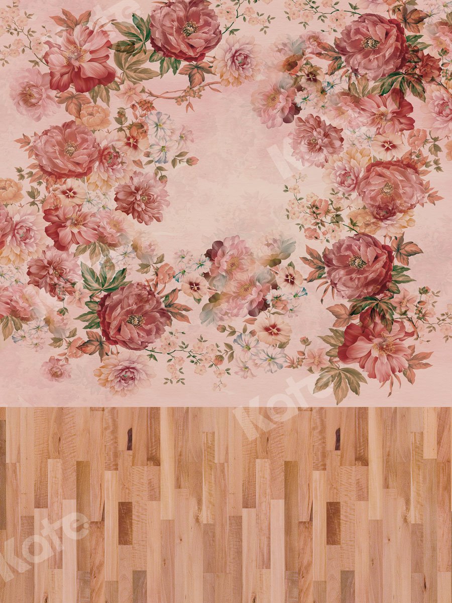 Kate Florals Wall Wood Floor Backdrop for Photography