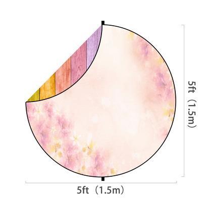 Kate Rainbow Wood/Pink Flowers Round Mixed Collapsible Backdrop for Baby Photography 5X5ft(1.5x1.5m)