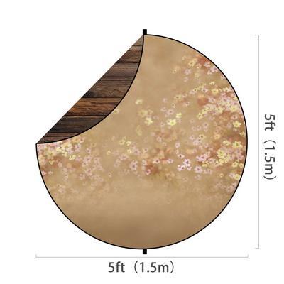 Kate Brown Wood/Orange Flowers Round Mixed Collapsible Backdrop for Baby Photography 5X5ft(1.5x1.5m)