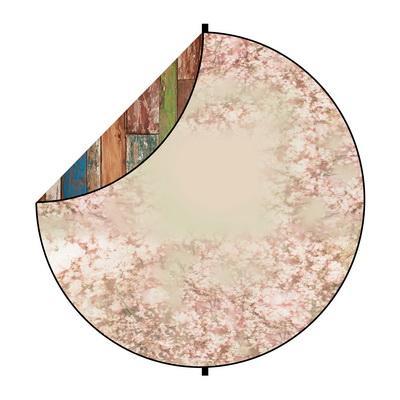 Kate Colerful Wood/Pink Flowers Mixed Round Collapsible Backdrop for Baby Photography 5X5ft(1.5x1.5m)