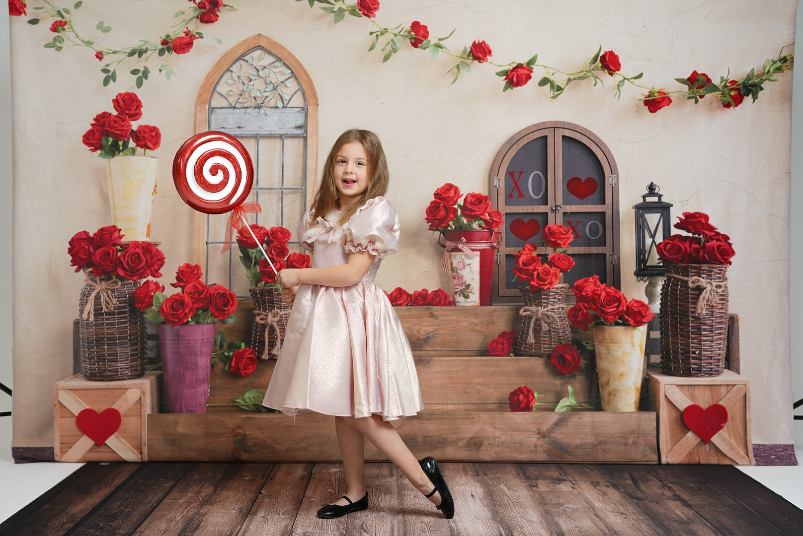 Kate Romantic Valentine's Day Backdrop Rose Steps Designed by Emetselch