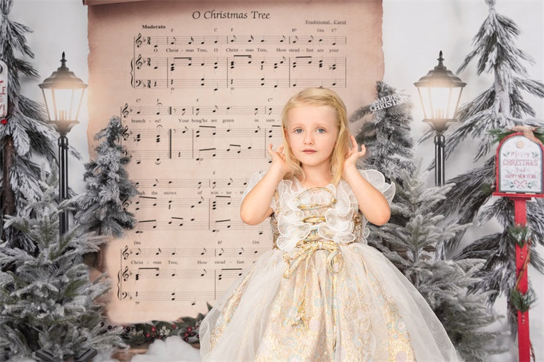 Kate Christmas Tree Backdrop Sheet Music Snow Designed by Uta Mueller Photography