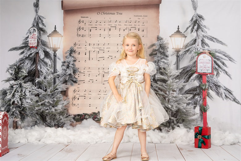 Kate Christmas Tree Backdrop Sheet Music Snow Designed by Uta Mueller Photography - Kate Backdrop AU