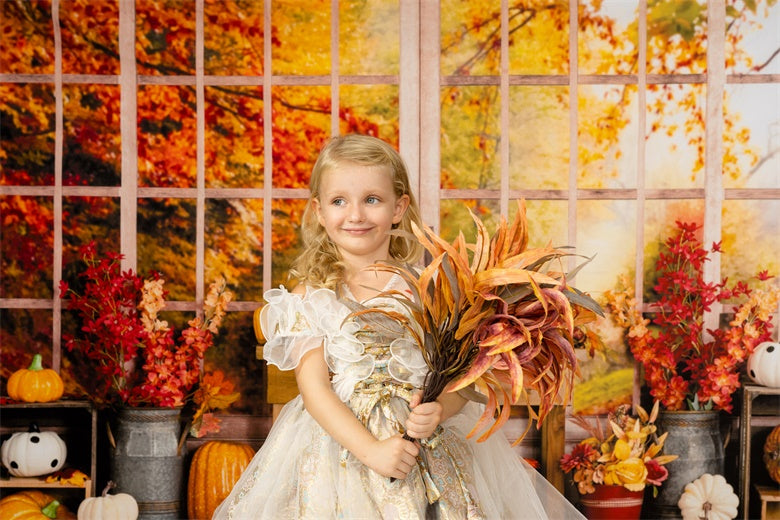 Kate Autumn Backdrop Pumpkin Halloween Thanksgiving Sunflower Window Designed by Uta Mueller Photography