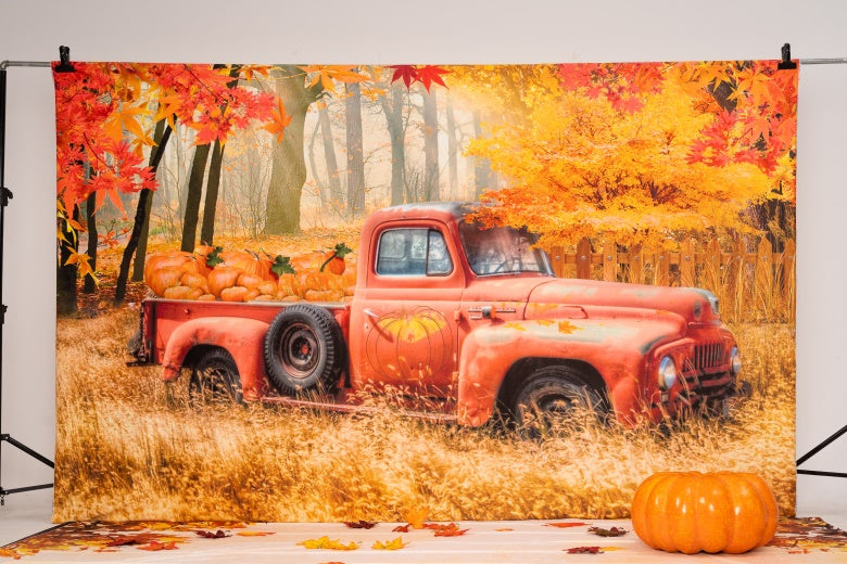 Kate Fall Pumpkin Truck Harvest Thanksgiving Backdrop for Photography - Kate Backdrop AU