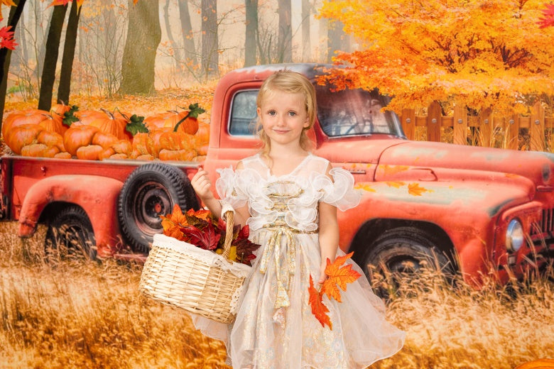 Kate Fall Pumpkin Truck Harvest Thanksgiving Backdrop for Photography - Kate Backdrop AU