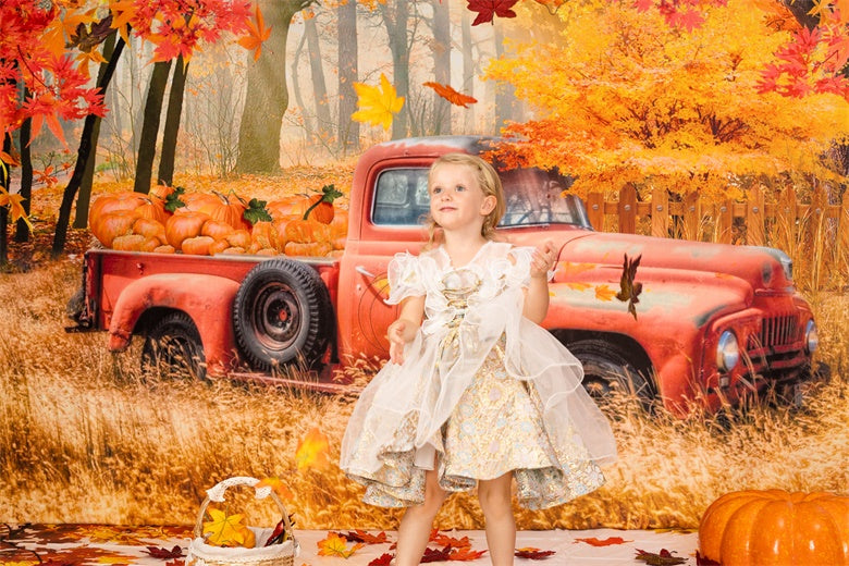 Kate Fall Pumpkin Truck Harvest Thanksgiving Backdrop for Photography - Kate Backdrop AU