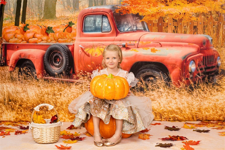Kate Fall Pumpkin Truck Harvest Thanksgiving Backdrop for Photography - Kate Backdrop AU