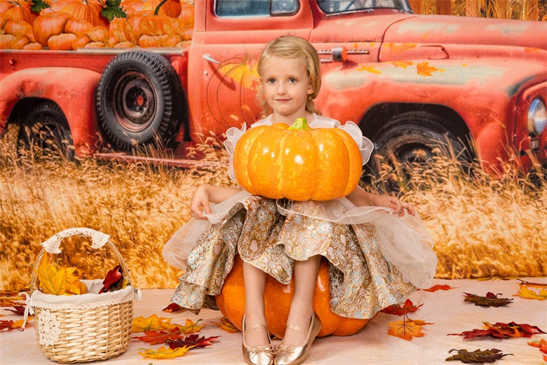 Kate Fall Pumpkin Truck Harvest Thanksgiving Backdrop for Photography - Kate Backdrop AU