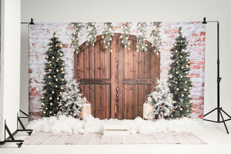 Kate Christmas Backdrop Snow Tree Winter Brick Wall Designed by Emetselch