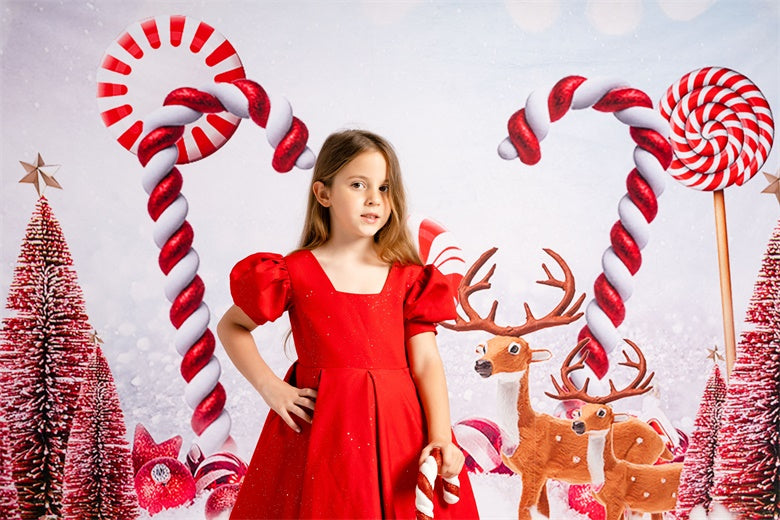 Kate Christmas Backdrop Snow Elk Candy for Photography - Kate Backdrop AU