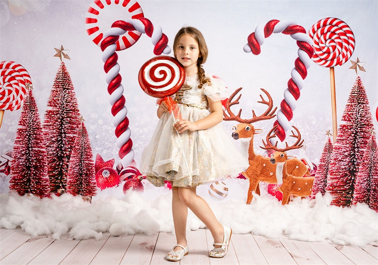 Kate Christmas Backdrop Snow Elk Candy for Photography - Kate Backdrop AU