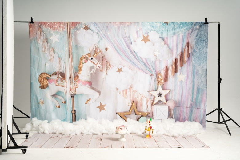 Kate Unicorn Carousel Backdrop Dreams Designed by Mandy Ringe Photography - Kate Backdrop AU