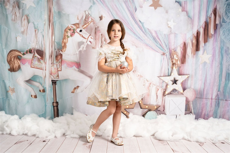 Kate Unicorn Carousel Backdrop Dreams Designed by Mandy Ringe Photography