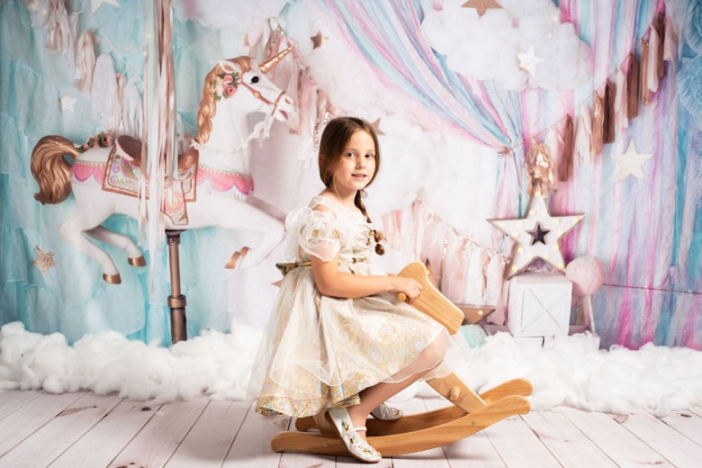 Kate Unicorn Carousel Backdrop Dreams Designed by Mandy Ringe Photography