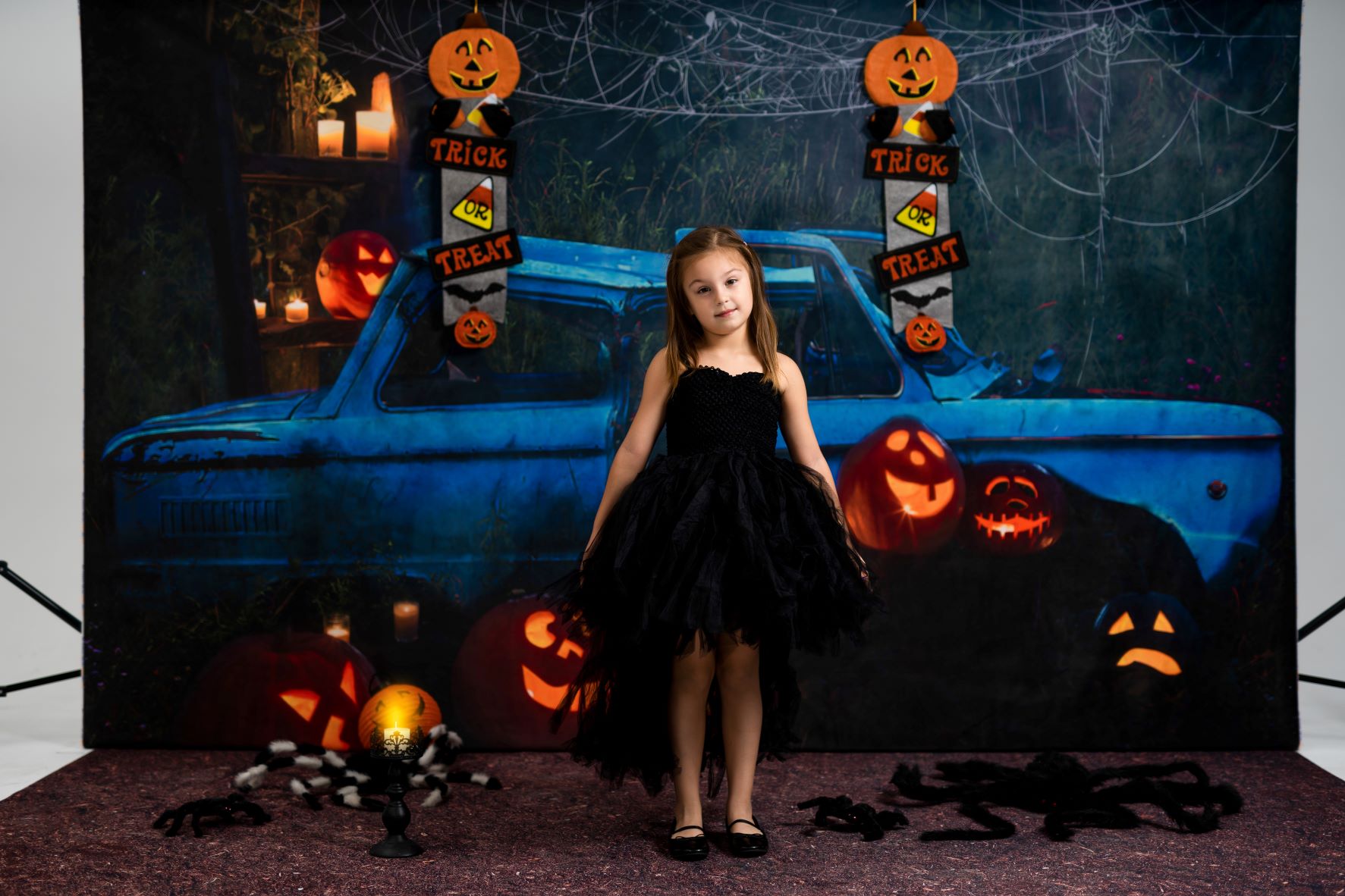 Kate Halloween Pumpkin Car Backdrop Fall Night for Photography