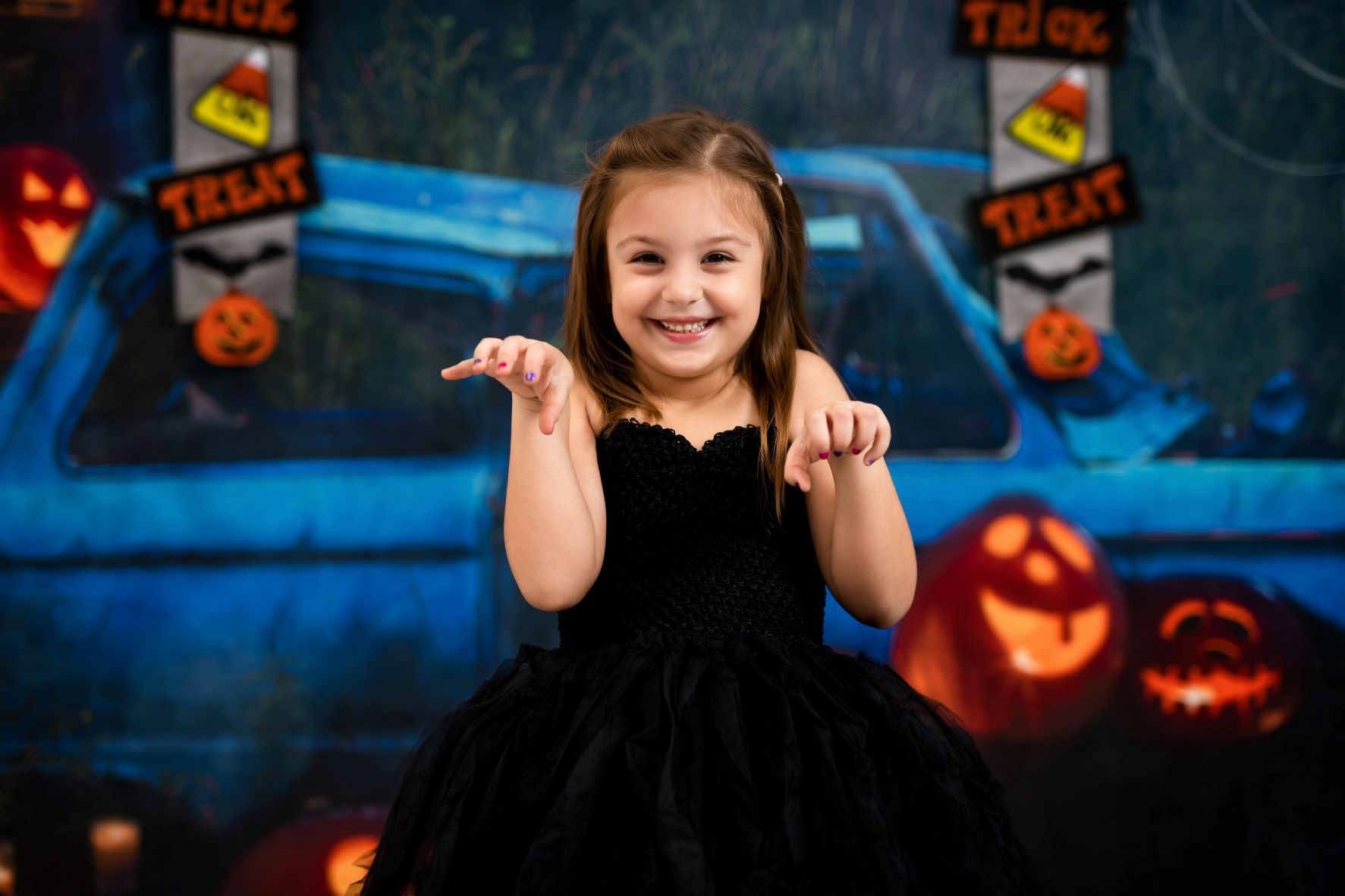 Kate Halloween Pumpkin Car Backdrop Fall Night for Photography