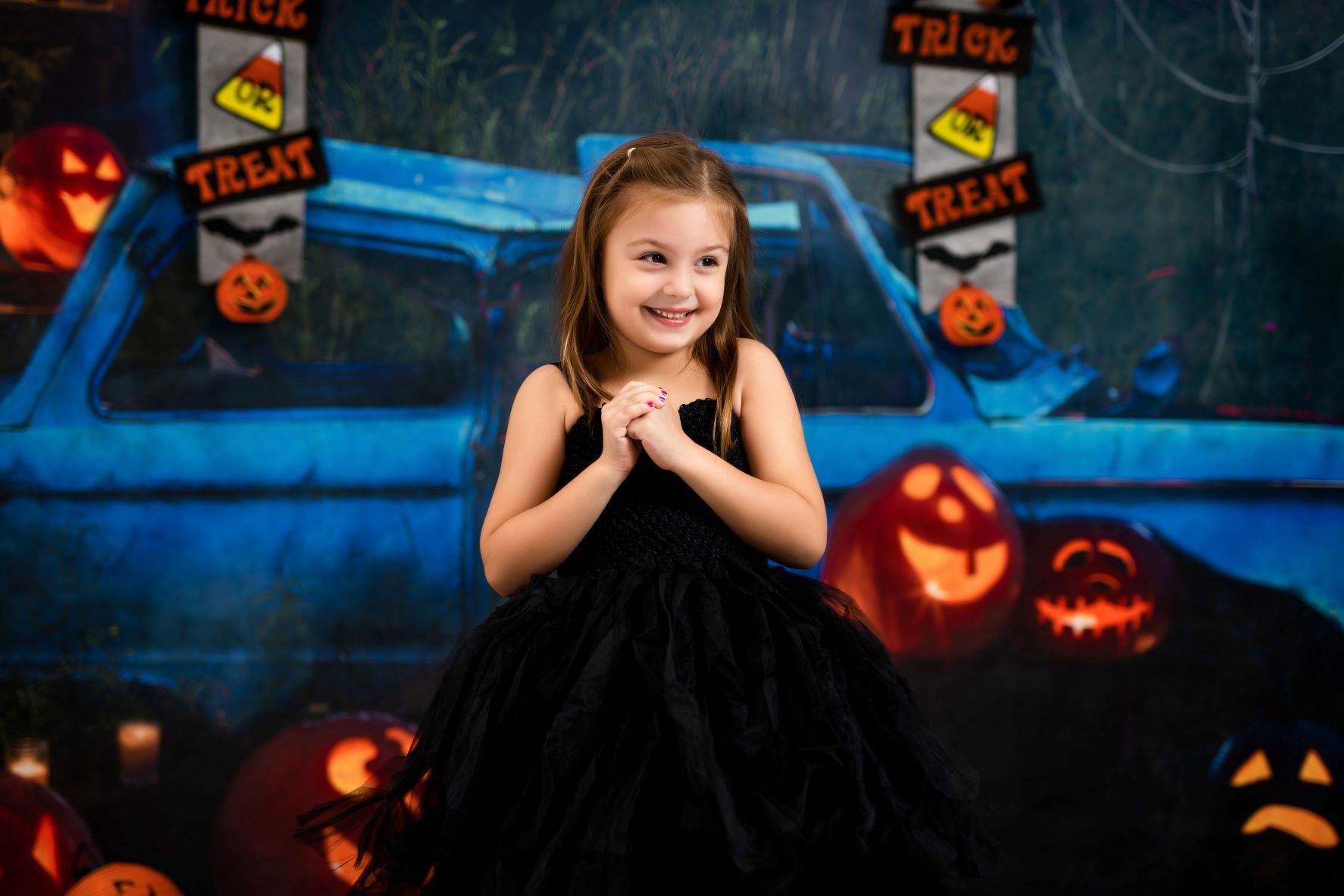 Kate Halloween Pumpkin Car Backdrop Fall Night for Photography