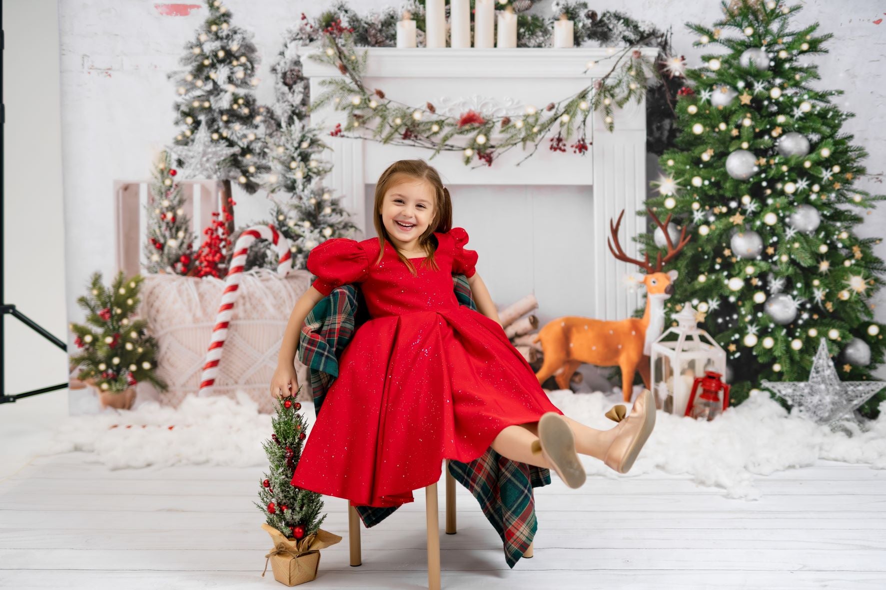 Kate Christmas Boho Fireplace Elk Backdrop Designed by Emetselch