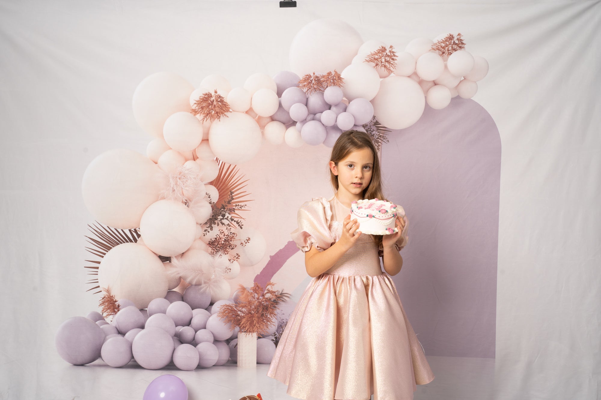 Kate Purple Boho Balloons Backdrop Cake Smash Designed by Uta Mueller Photography