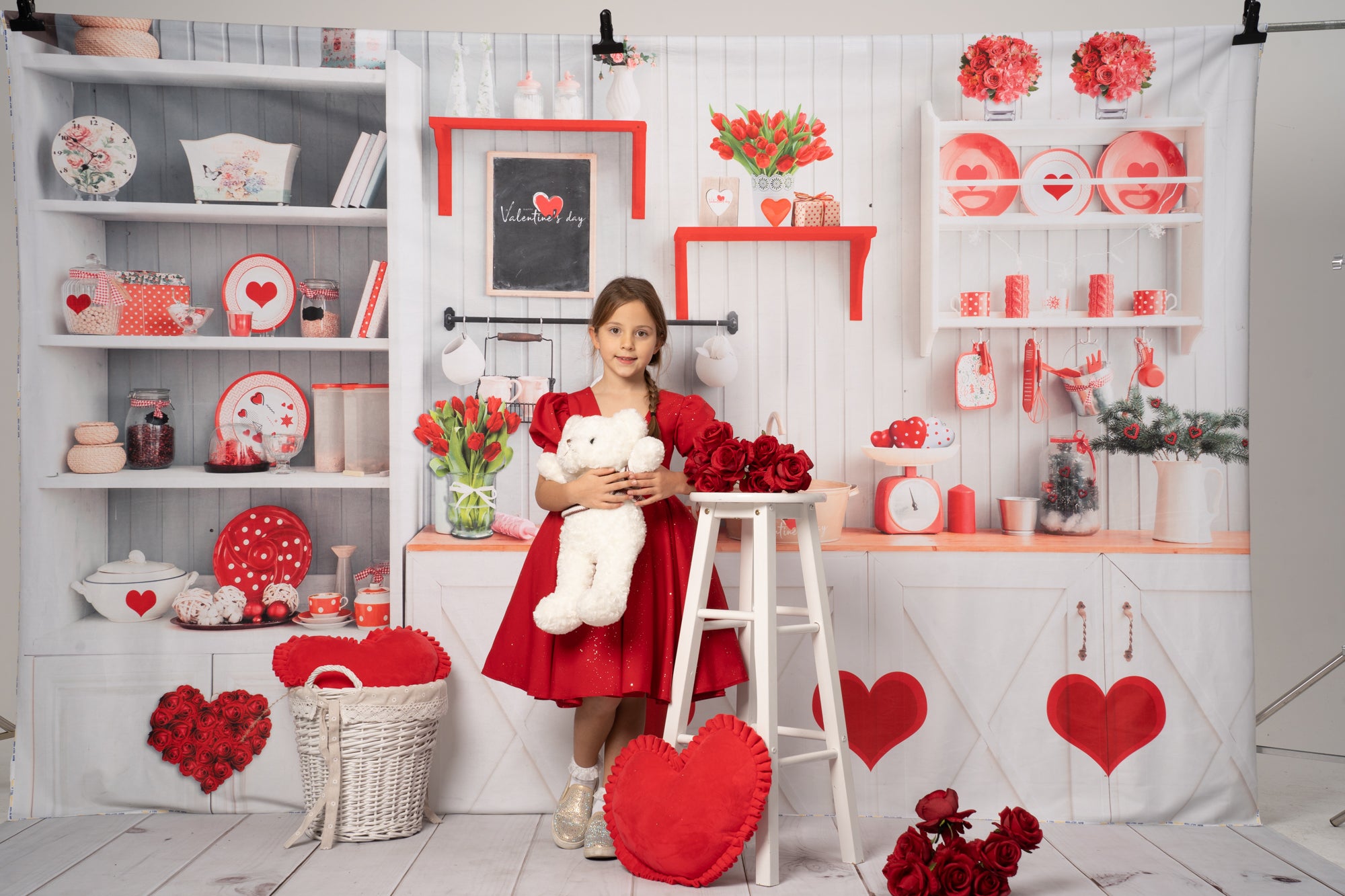 Kate Valentine‘s Day Love Bake Kitchen Backdrop for Photography - Kate Backdrop AU