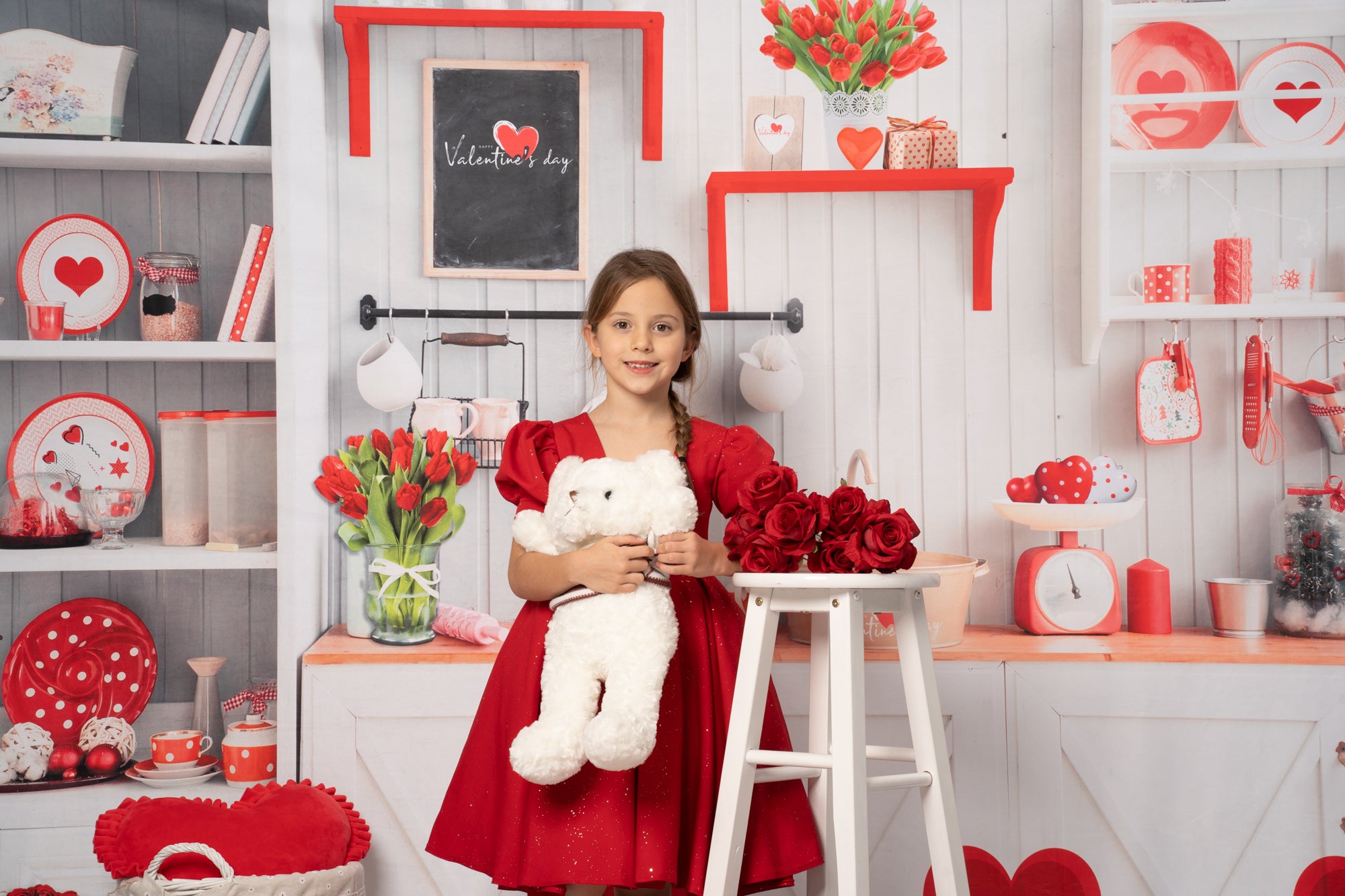Kate Valentine‘s Day Love Bake Kitchen Backdrop for Photography - Kate Backdrop AU