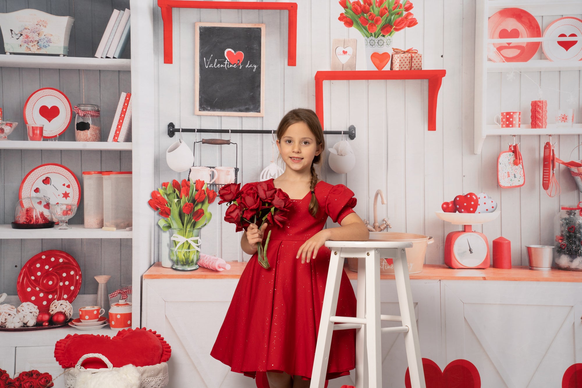 Kate Valentine‘s Day Love Bake Kitchen Backdrop for Photography