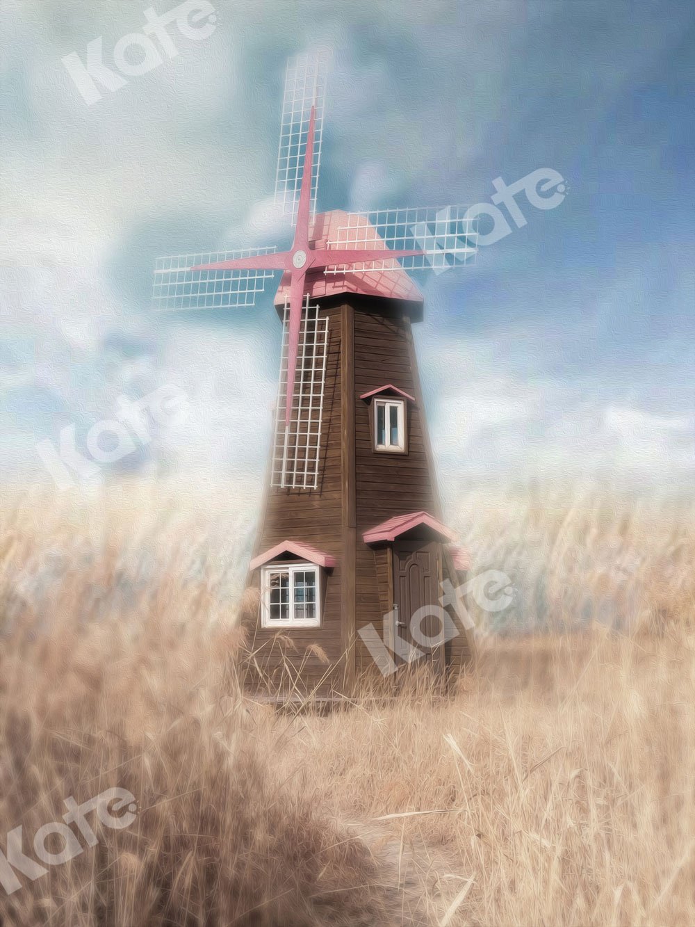 Kate Fall Backdrop Wheatfield Pink Windmill for Photography