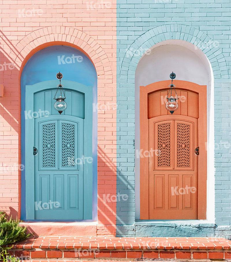 Kate Valentine's Day Blue Pink Front Door Backdrop for Photography - Kate Backdrop AU