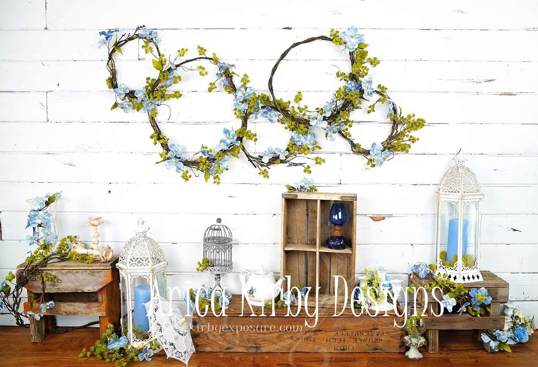 Kate Enchanted Blue Floral Wreaths Backdrops Designed by Arica Kirby - Kate Backdrop AU