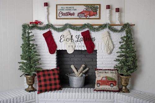 Kate Plaid & Trucks Christmas Fireplace Backdrop Designed By Erin Larkins