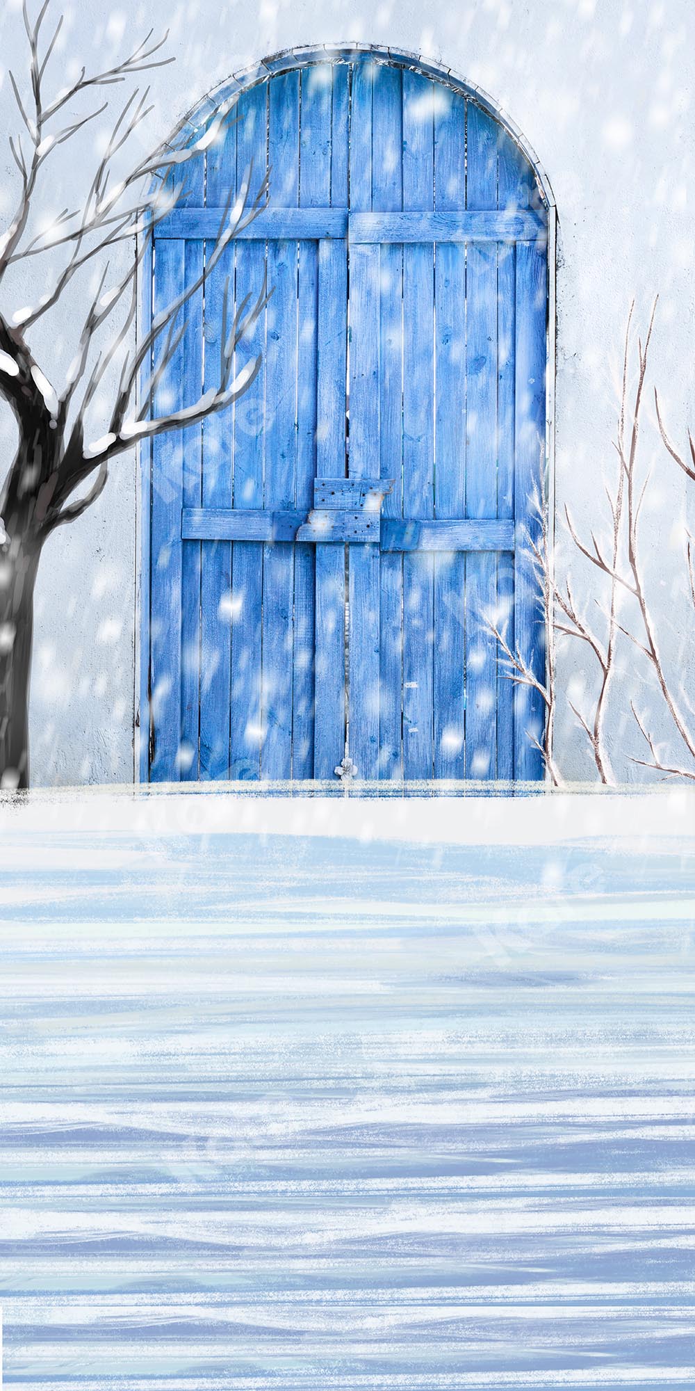 Kate Sweep Winter Snow Blue Door Backdrop Designed by Chain Photography - Kate Backdrop AU