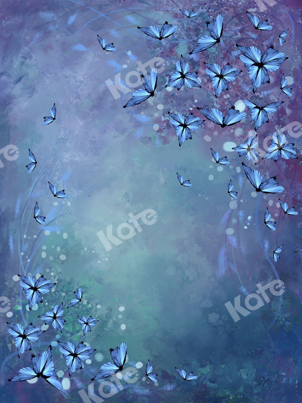 Kate Fine Art Backdrop Blue Florals with Butterflies Designed by GQ