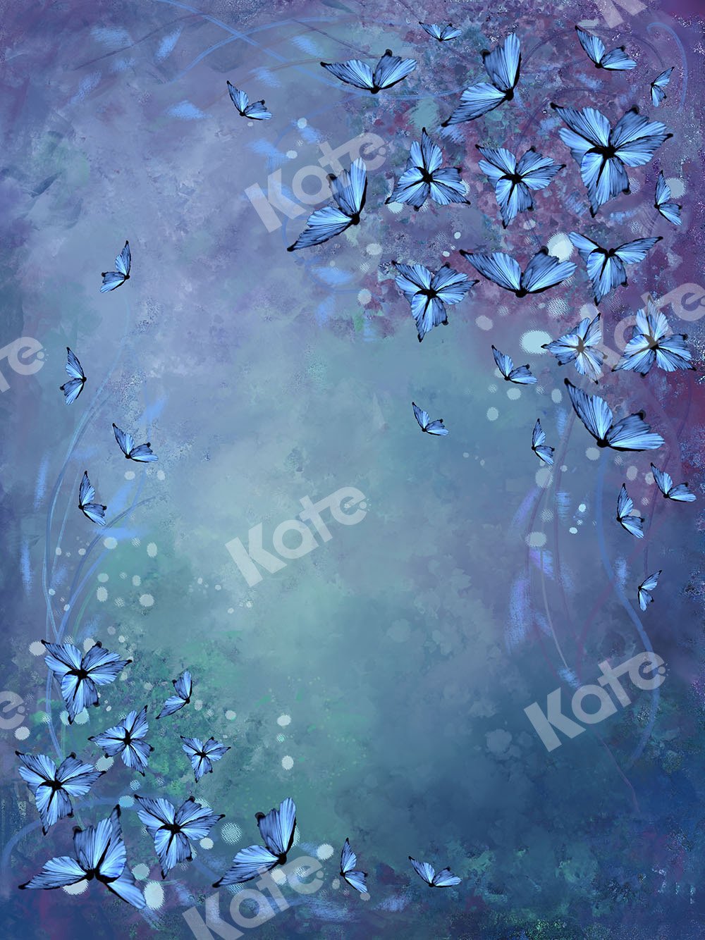 Kate Fine Art Backdrop Blue Florals with Butterflies Designed by GQ - Kate Backdrop AU