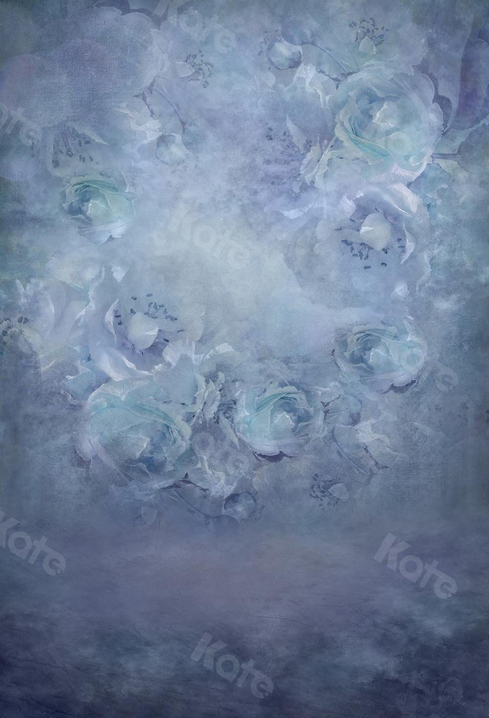 Kate Fine Art Floral Grey Blue Backdrop Designed by Chain Photography - Kate Backdrop AU