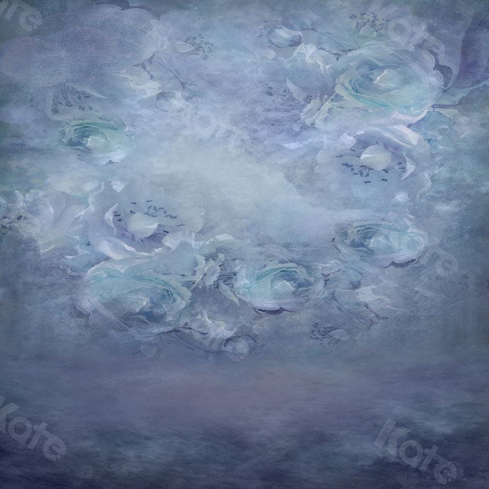 Kate Fine Art Floral Grey Blue Backdrop Designed by Chain Photography