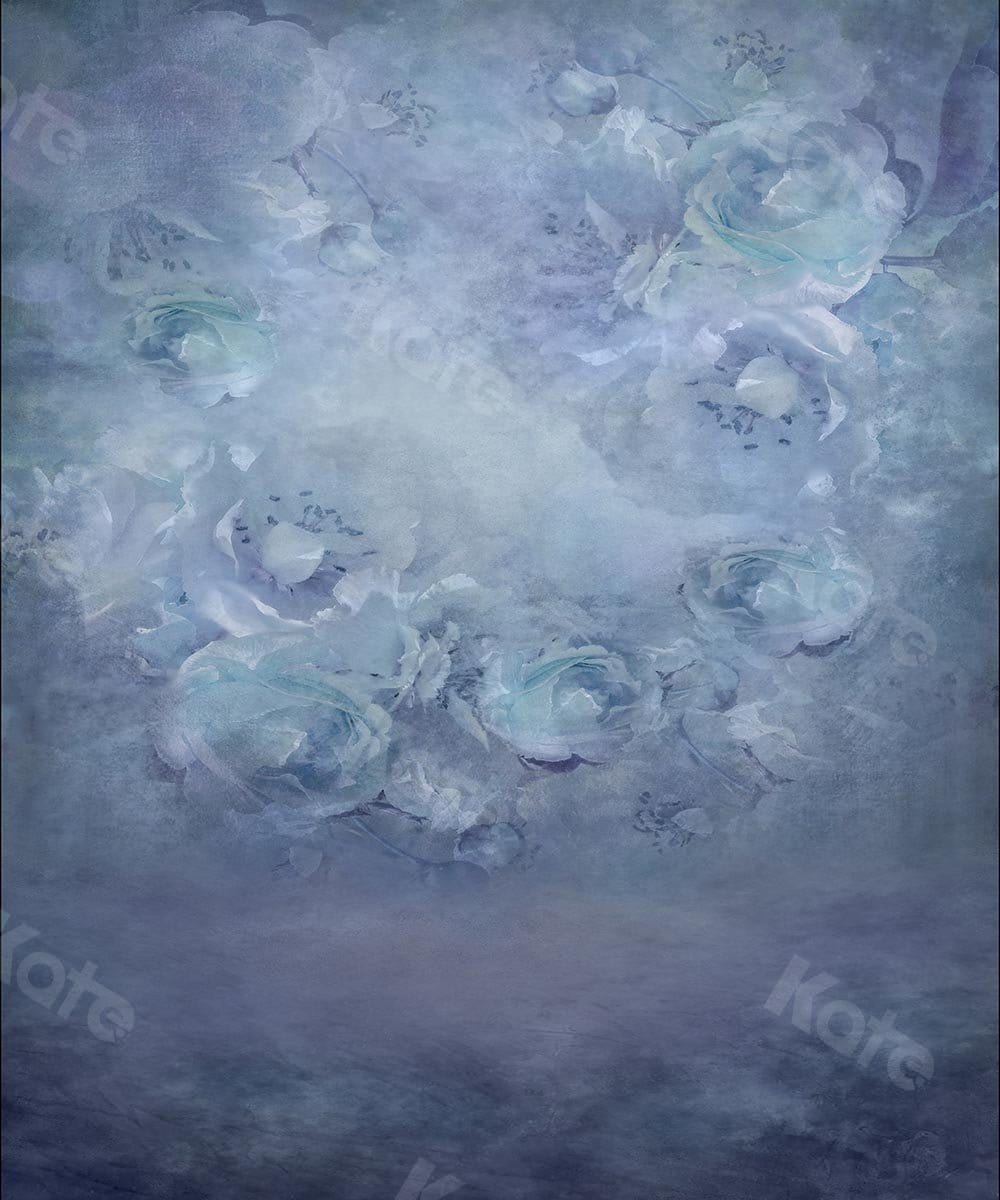 Kate Fine Art Floral Grey Blue Backdrop Designed by Chain Photography