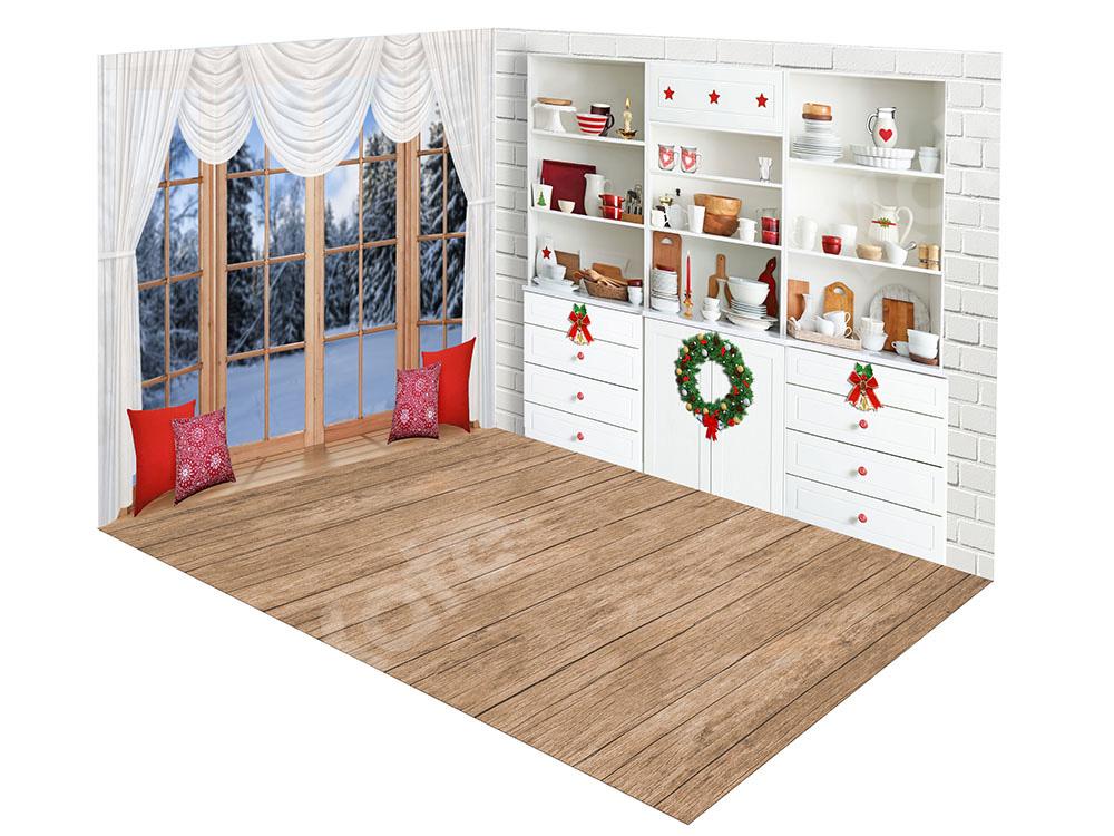 Kate Xmas Christmas White Kitchen Window Room Set - Kate Backdrop AU