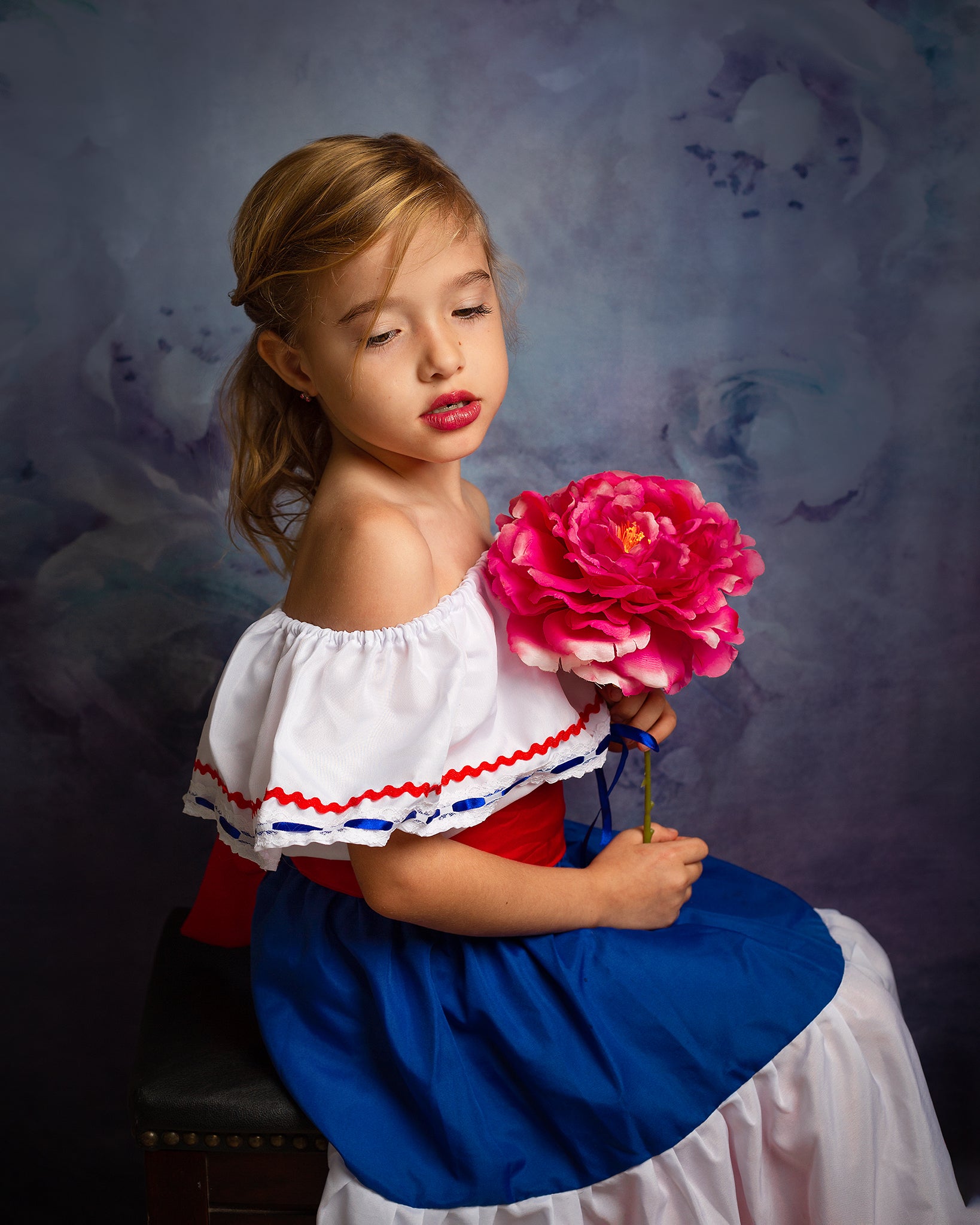 Kate Fine Art Floral Grey Blue Backdrop Designed by Chain Photography