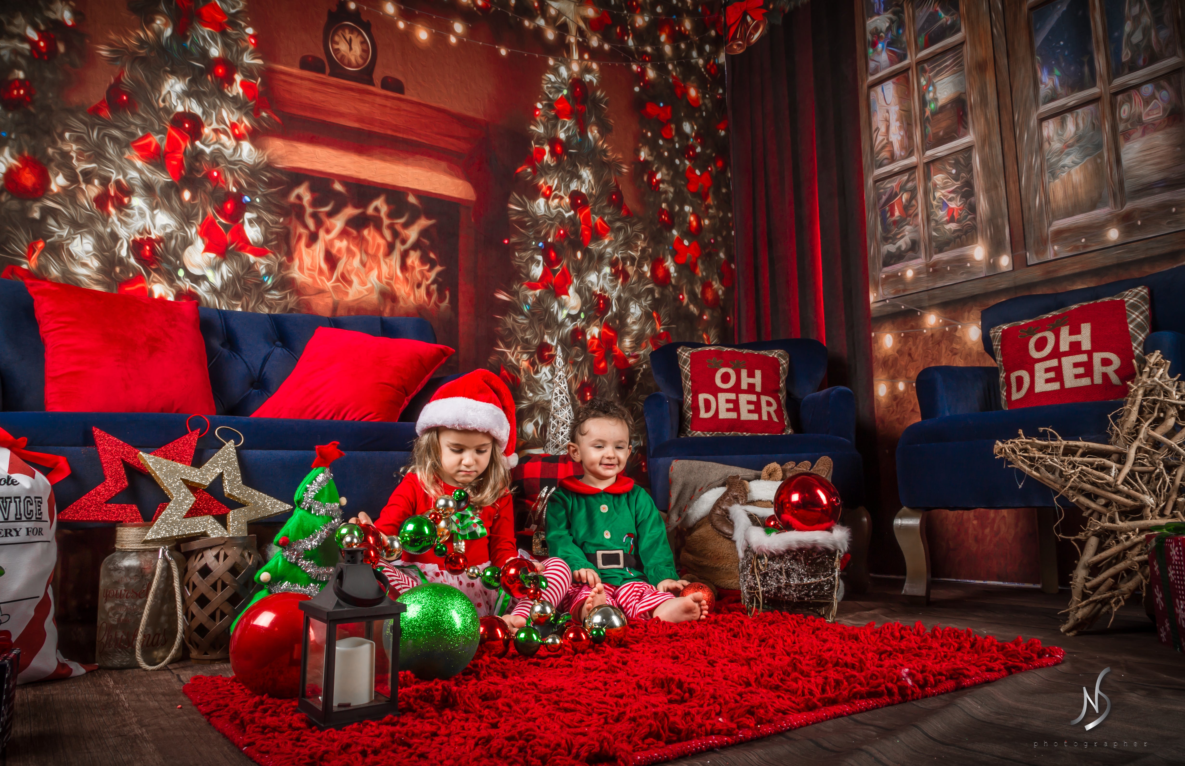 Kate Christmas Fireplace Winter Room Set(8ftx8ft&10ftx8ft&8ftx10ft) - Kate Backdrop AU