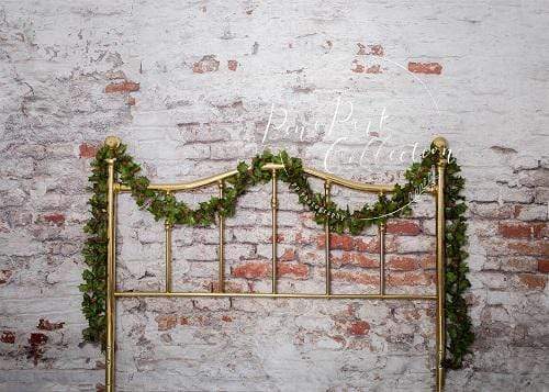 Kate Full Brass Bed with Ivy Brick Wall Backdrop for Photography Designed by Pine Park Collection