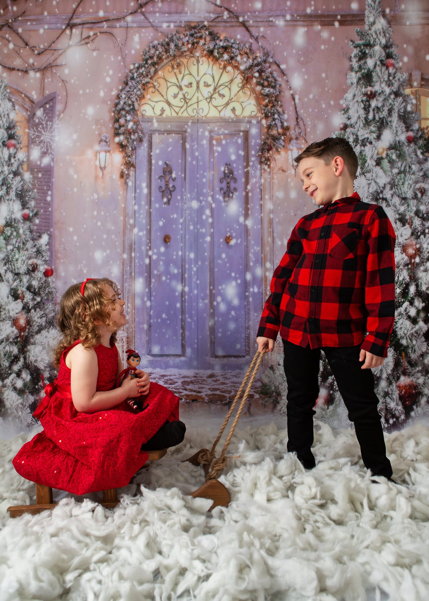 Kate Christmas Door Front Snow Backdrop for Photography