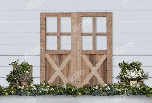Kate Wood Door Backdrop with Plants for Photography