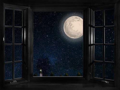 Kate Window Night with Moon and Star View Backdrop Designed By Jerry_Sina - Kate Backdrop AU