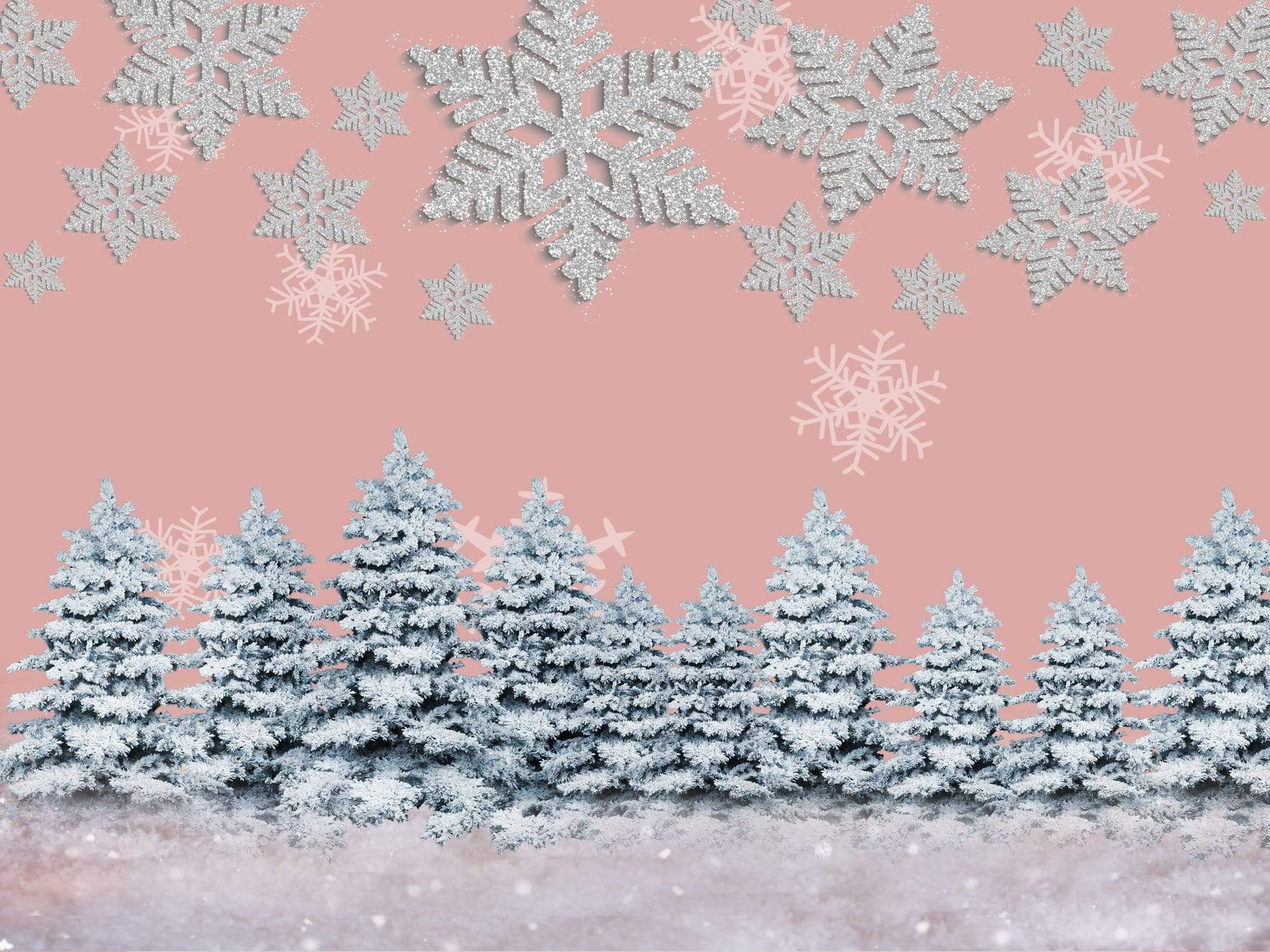 Kate Winter Snow Pine Trees Pink Backdrop Designed By Jerry_Sina