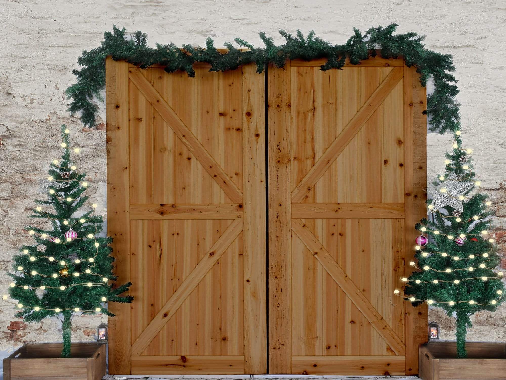 Kate Christmas Wood Door Decorations Damaged Wall Backdrop Designed By Jerry_Sina