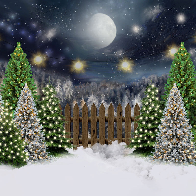 Kate Christmas Night Pine Trees Farm Backdrop Designed By Jerry_Sina