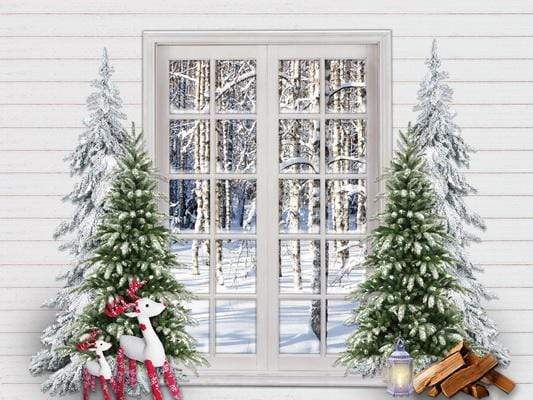 Kate Christmas Trees Window Snow View Backdrop Designed By Jerry_Sina