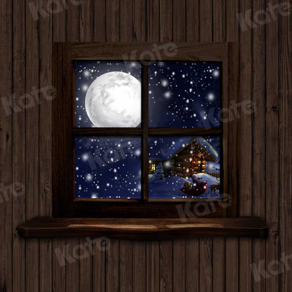 Kate Christmas Window View Wood Room Backdrop Designed By Jerry_Sina