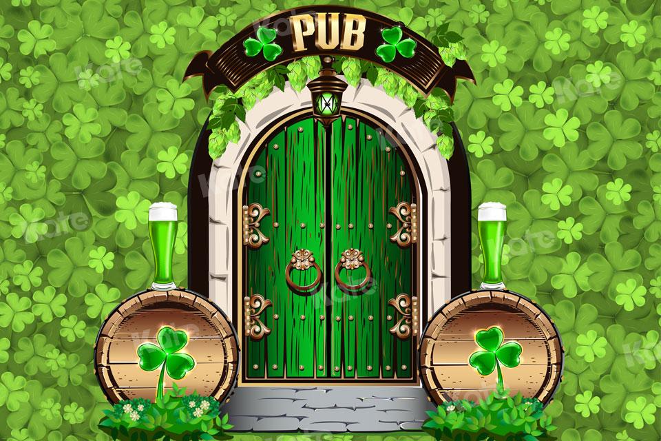 Kate St. Patrick's Day Shamrock Pub Door Backdrop for Photography